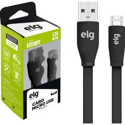 Cabo Flat Micro USB EC510PT 1,25m Preto ELG