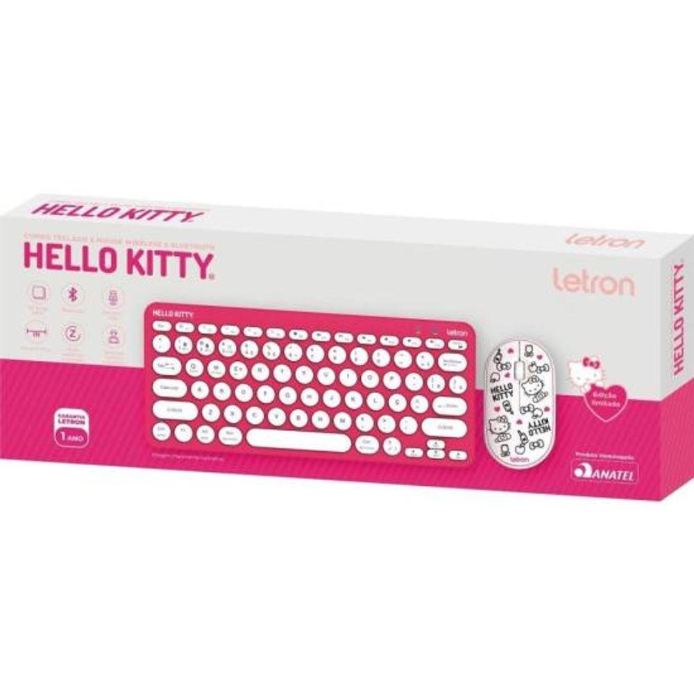Kit Teclado e Mouse Sem Fio Letron Hello Kitty Rosa - 3