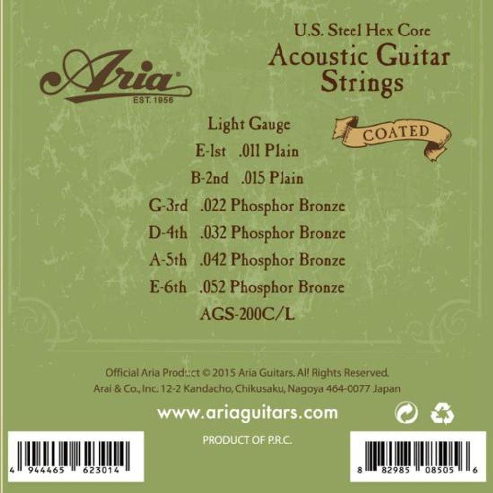 Encordoamento Para Violão Coated .011 Phosphor Bronze AGS200CL Aria - 2