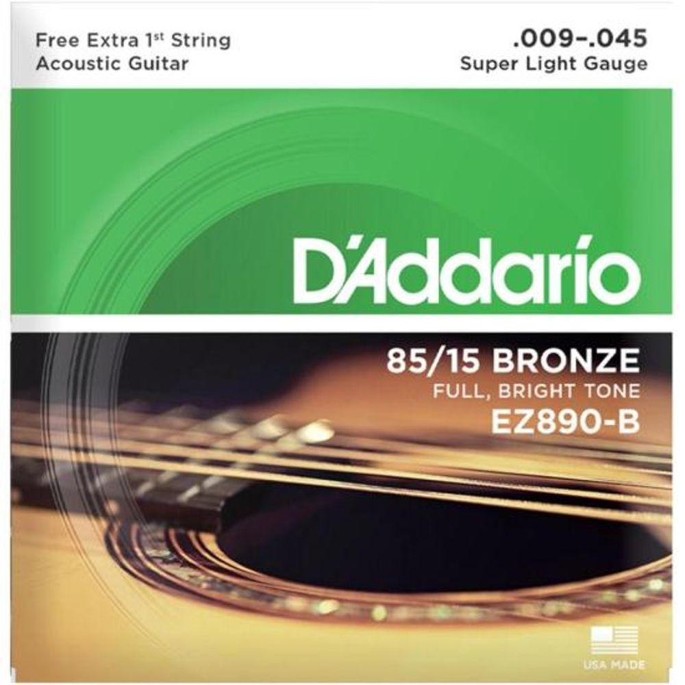 Encordoamento Violão Aço .009-.045 85/15 Bronze EZ890-B D Addario Com Corda Extra PL009 - 1
