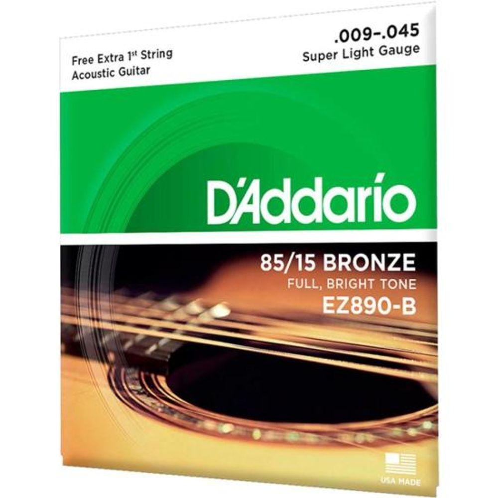 Encordoamento Violão Aço .009-.045 85/15 Bronze EZ890-B D Addario Com Corda Extra PL009 - 2