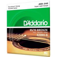 Encordoamento Violão Aço .009-.045 85/15 Bronze EZ890-B D Addario Com Corda Extra PL009 - 2