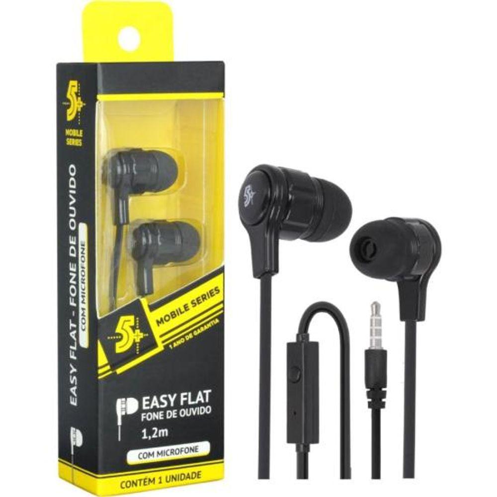 Fone de Ouvido 5+ Easy Flat Com Microfone Preto - 1