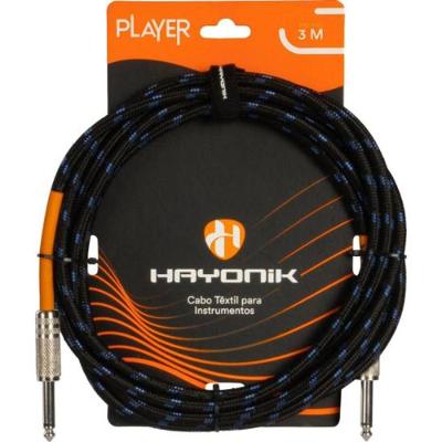 Cabo Para Instrumentos Player P10 Textil 3m Preto/Azul Hayonik