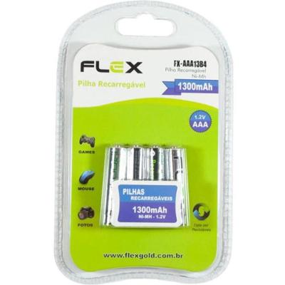 Pilha Recarregável AAA 1.2V 1300mAh (Com4 Pilhas) Flex