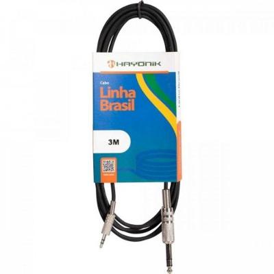 Cabo de Áudio Linha Brasil P2 Estéreo X P10 Estéreo 3m Preto Hayonik