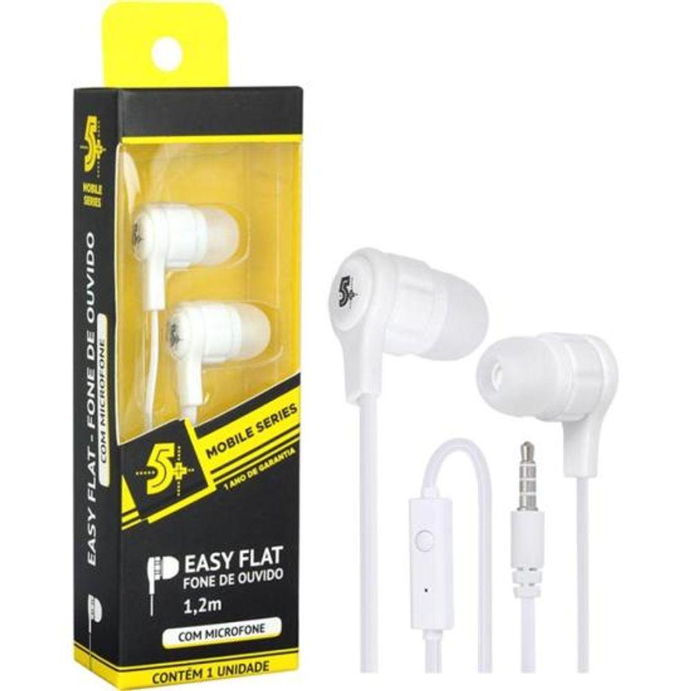 Fone de Ouvido 5+ Easy Flat Com Microfone Branco - 1