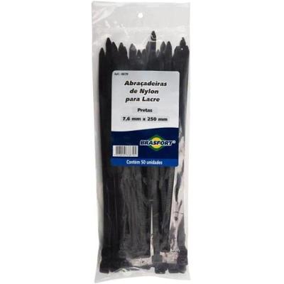 Abraçadeira Nylon 7,6x250mm Preta Brasfort pacote Com 50