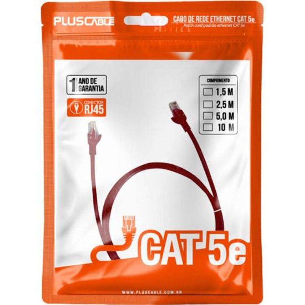 Patch Cord Cat6 5m Vermelho PlusCable - 3