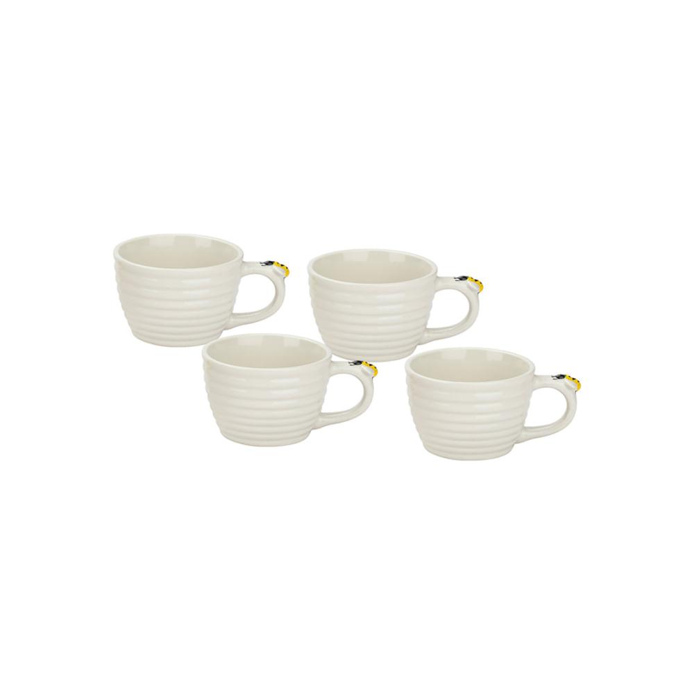 Conjunto com 4 Xícaras de Chá de Porcelana Abelha 230ml - Hauskraft - 1