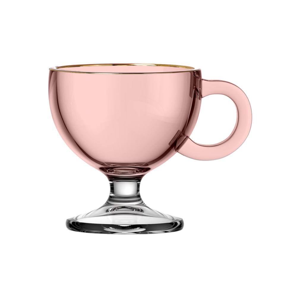 Jogo de Canecas Muse Rosa com Borda Dourada 6 Peças - 1