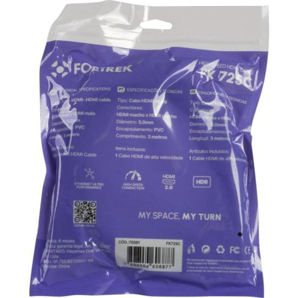 Cabo HDMI 2.0 4K 3M HD203 Fortrek FK 725C - 5