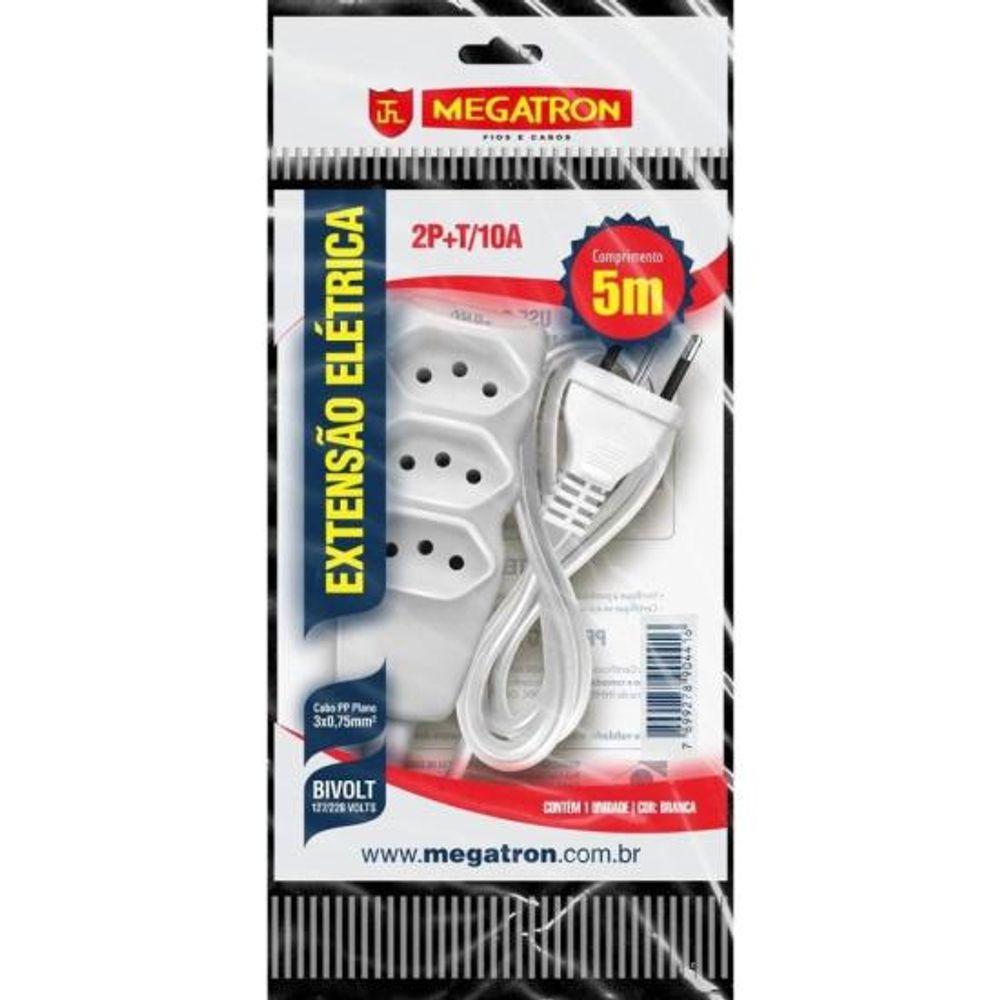 Extensão Tripla 5M 10A 2P+T Megatron Branco Bivolt - 1