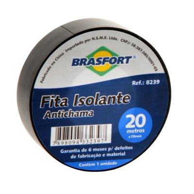 Fita Isolante Antichama Preta 19mm x 20m BRASFORT 10 unidades