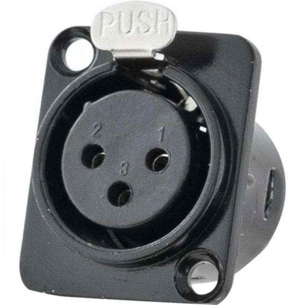 Conector XLR Fêmea Painel 3 Pólos Niquelado HX049F Preto HYXPCT / 2 - 3