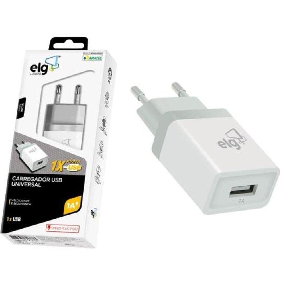 Carregador USB 1A WC1A 1 Saída Branco Bivolt ELG - 1