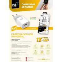Carregador USB 1A WC1A 1 Saída Branco Bivolt ELG - 6