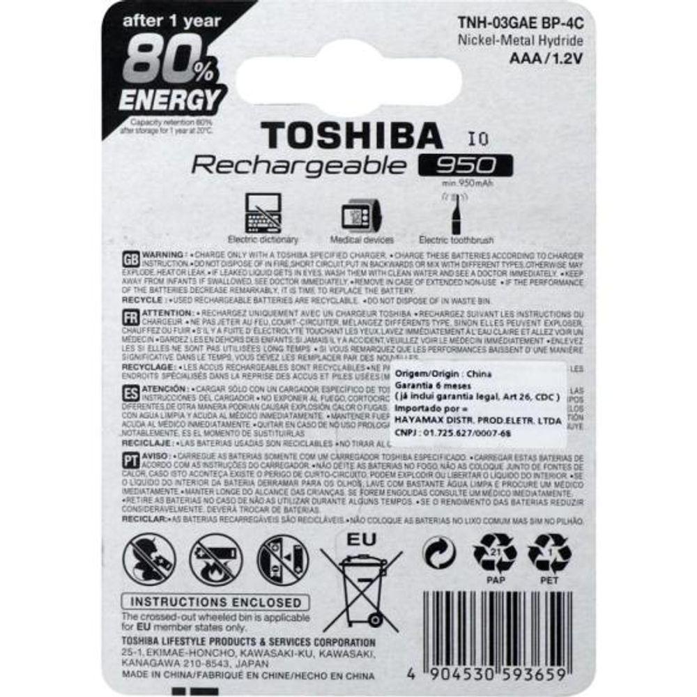 Pilha Recarregável AAA 1,2V 950mAh TNH03GAE (Com4 Pilhas) Toshiba - 7