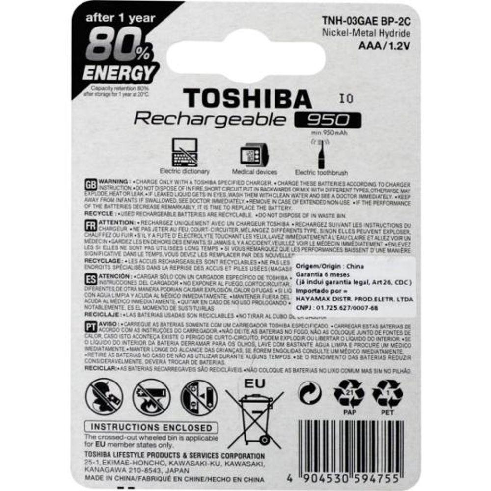 Pilha Recarregável AAA 1,2v 950mAh TNH03GAE (Com2 Pilhas) Toshiba - 7