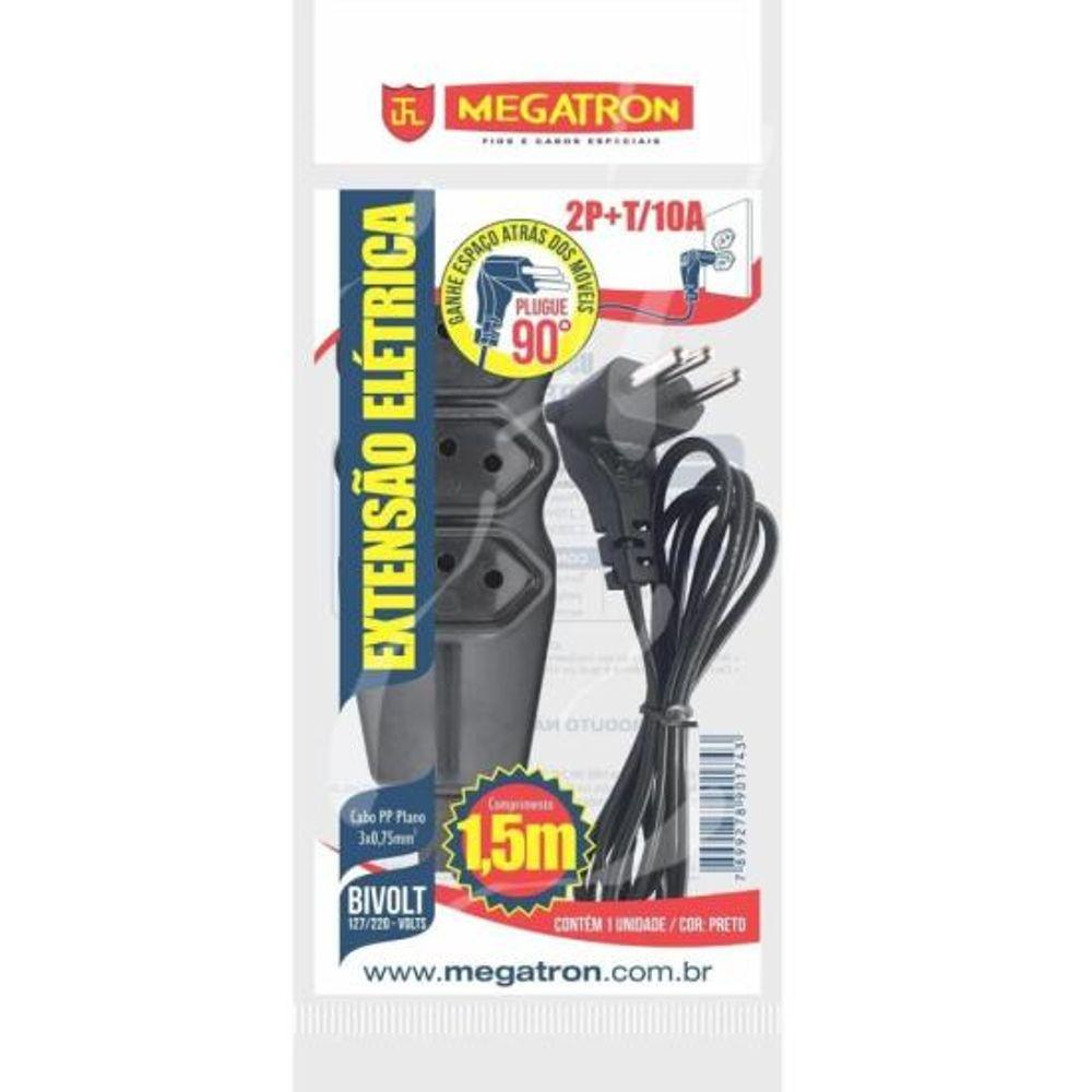 Extensão Tripla 90° 1,5M 10A 2P+T Megatron Preto - 1
