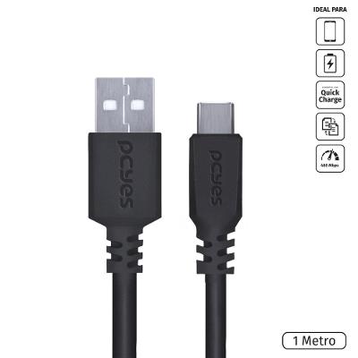 Cabo USB A 2.0 para Tipo C 1m Preto PCYES