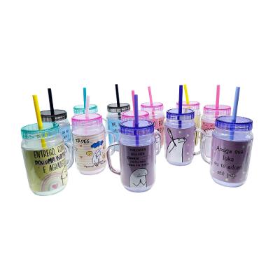 Caneca Com Canudo Amizade Tampa Rosa Lumiplas
