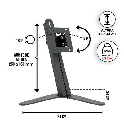 Suporte de Mesa Ajuste Altura Inclinação Monitor 10 a 27 Multivisão
