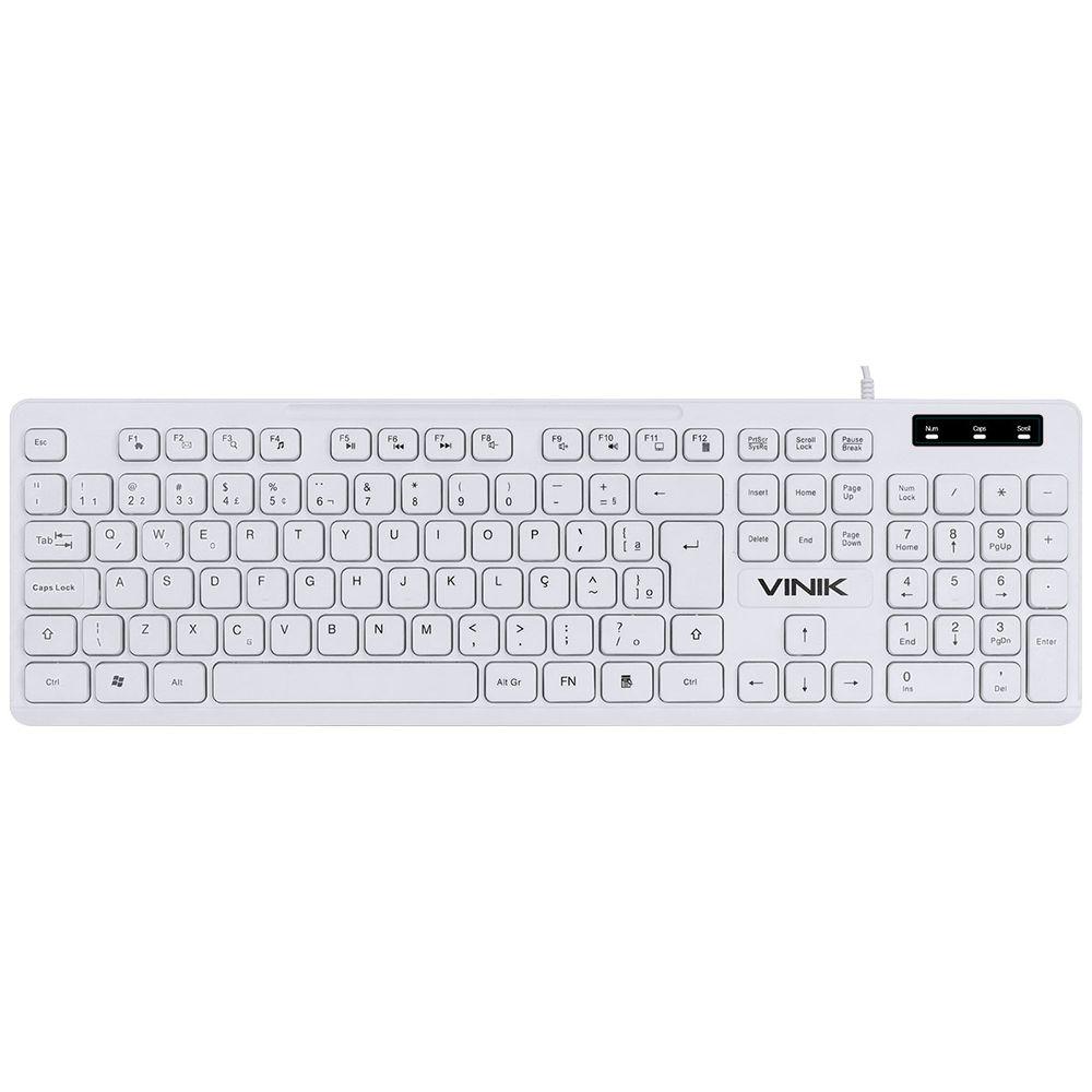 Teclado USB Multimidia Slim Branco Chocolate Vinik - 1