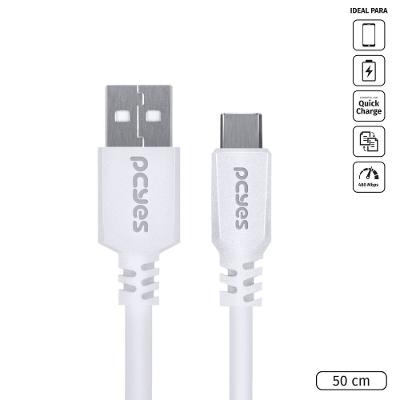 Cabo USB A 2.0 para Tipo C 50cm Branco PCYES