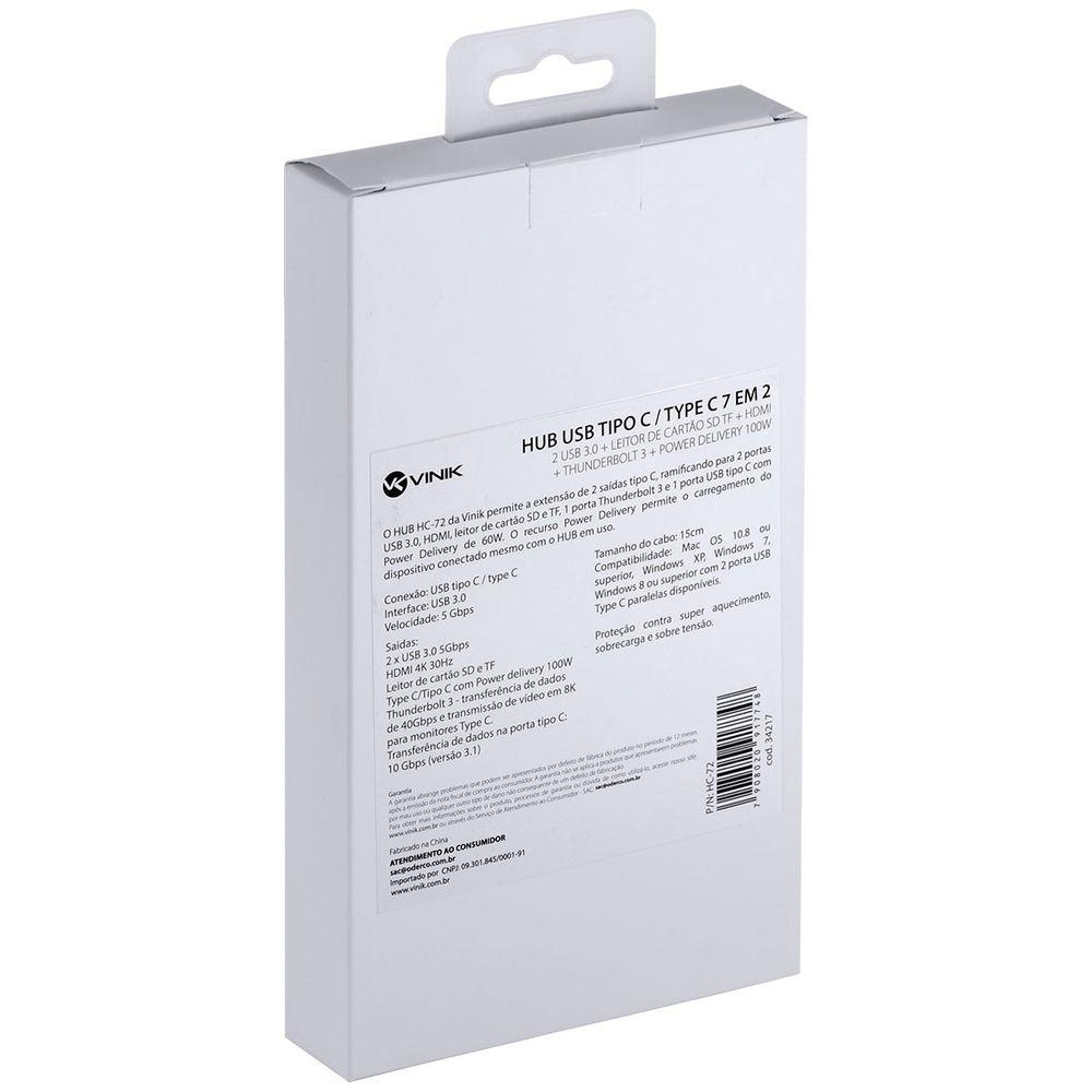 HUB USB C 7 em 2 2x USB 3.0 HDMI SD TF PD 100W HC72 VINIK - 9