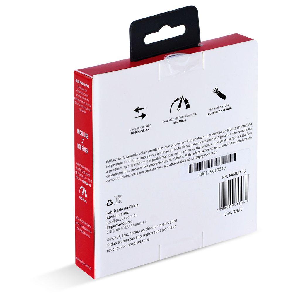 Adaptador OTG Micro USB para USB 2.0 15cm Preto PCYES - 8