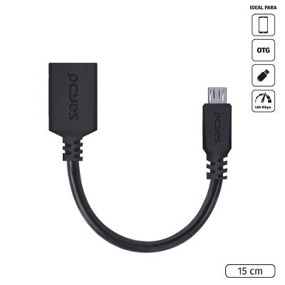 Adaptador OTG Micro USB para USB 2.0 15cm Preto PCYES