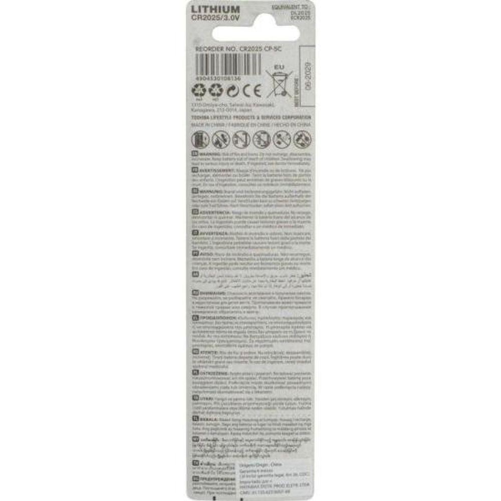 Pilha Moeda Lithium 3V CR2025 (Com5 Pilhas) Toshiba - 6