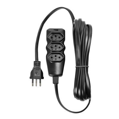 Extensão Elétrica 3 Tomadas PP Plano 5M Preta Vinik