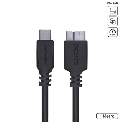 Cabo USB C Micro USB B 3.0 PCYES 1m Preto HD Externo