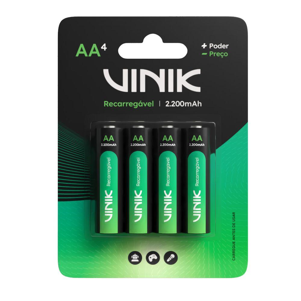 Pilha Recarregável AA 2200mAh 1.2V 4 Unidades Vinik - 1