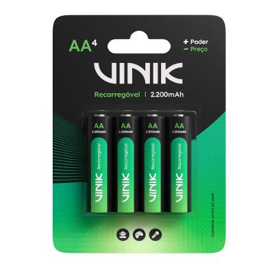 Pilha Recarregável AA 2200mAh 1.2V 4 Unidades Vinik