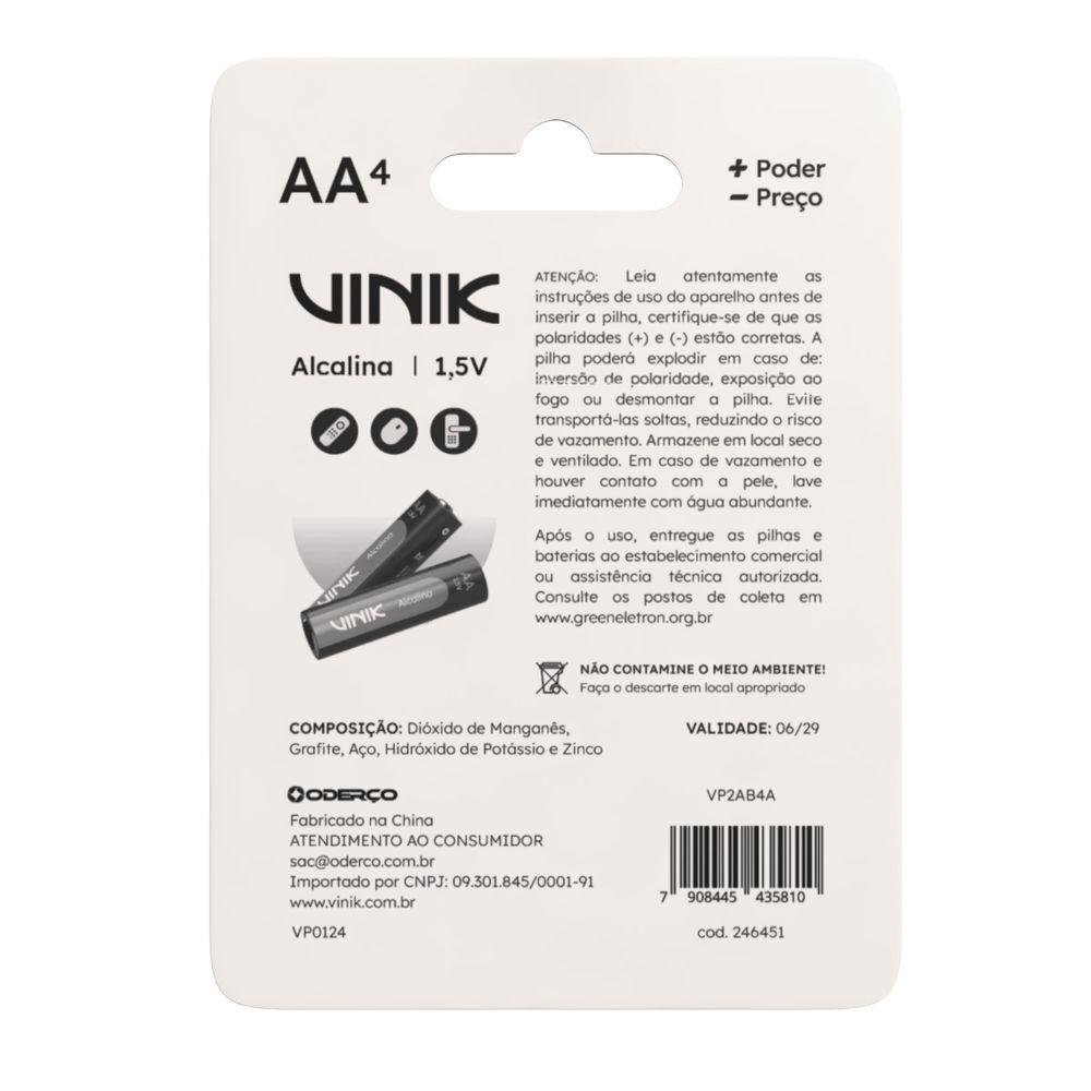 Pilha Alcalina AA 1.5V com 4 Vinik - 6
