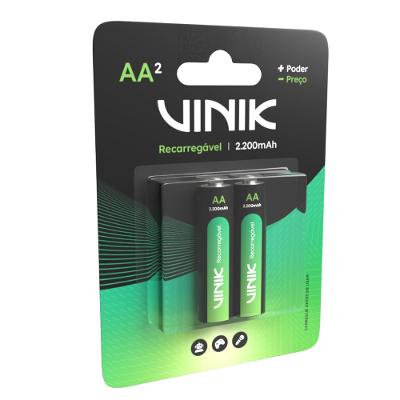 Pilha Recarregável AA 2200mAh 1.2V Vinik 2 Unidades