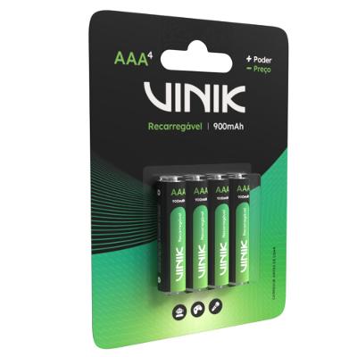 Pilha Recarregavel AAA 900mAh 1.2V Vinik 4 Unidades