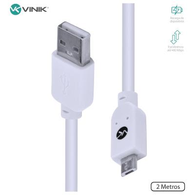 Cabo USB A Micro USB 2.0 Vinik 2m Branco