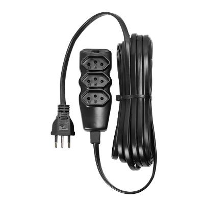 Extensão Elétrica 3 Tomadas PP Plano 10m Preta Vinik