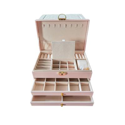 Porta Joias de Veludo 3 Níveis Rosa OEM PRTJ-001RS