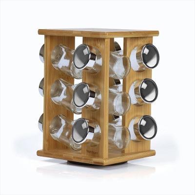 Porta Condimentos Welf Bambu Giratório 12 Potes Vidro 100ml