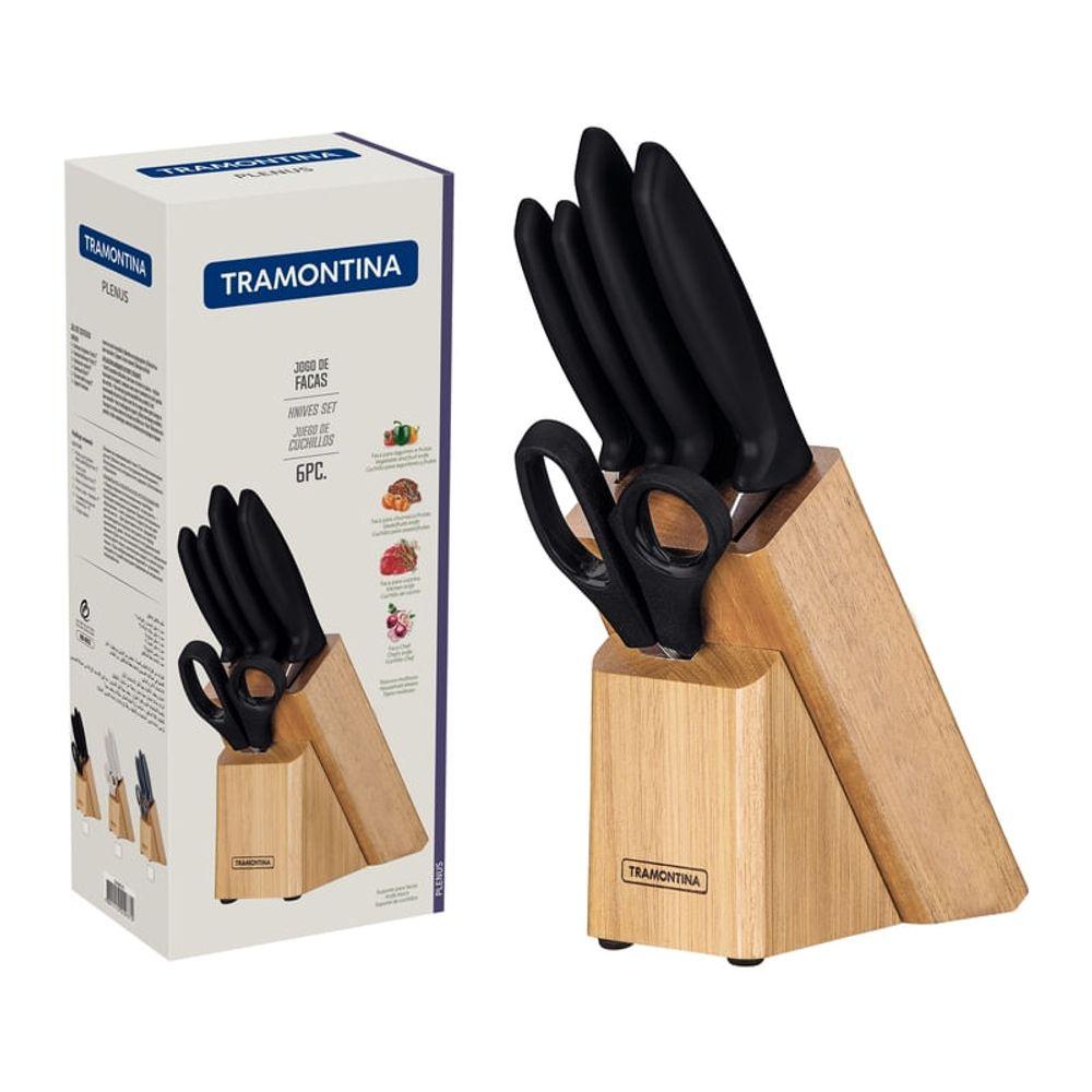 Jogo Facas Tramontina Plenus Inox Cabos Preto e Suporte de Madeira 6 Peças - 2