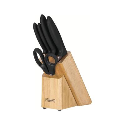 Jogo Facas Tramontina Plenus Inox Cabos Preto e Suporte de Madeira 6 Peças