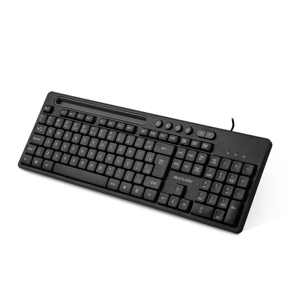 Teclado Com Fio Slot Conexão USB Cabo de 130cm Teclas Multimídia Slot p/ Tablet até 10" Preto - TC262 - 5