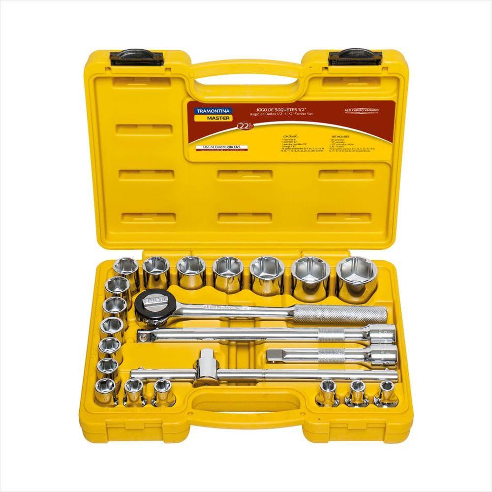 Jogo de Soquetes Sextavados Encaixe 1/2 Tramontina MASTER e Maleta 22 Peças - 1