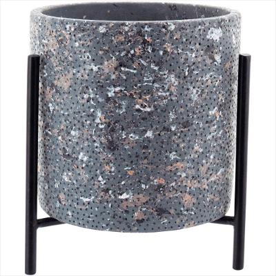 Cachepô com Suporte Cimento Cinza Brusco 23x13x13cm - NH