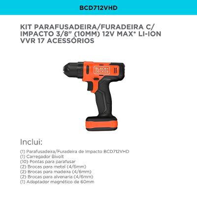 Parafusadeira Furadeira Impacto 12V Li-Ion 17 Bivolt Black Decker